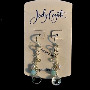Jody Coyote Faceted Aquamarine & Cultured Pearl Drop Earrings on 925 Silver  NWT